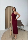 TEK OMUZ BLUZ VE ETEKLİ GOFRE İKİLİ TAKIM BORDO