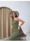 TEK OMUZ BLUZ VE ETEKLİ GOFRE İKİLİ TAKIM YEŞİL