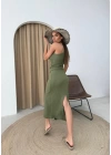 TEK OMUZ BLUZ VE ETEKLİ GOFRE İKİLİ TAKIM YEŞİL