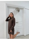 TERS DİKİŞ DETAY TRİKO ELBİSE KAHVE