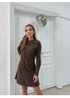 TERS DİKİŞ DETAY TRİKO ELBİSE KAHVE