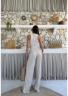 TERS DİKİŞ HALTER YAKA CROP VE PANTOLONLU İKİLİ TAKIM KREM