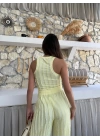 TERS DİKİŞ HALTER YAKA CROP VE PANTOLONLU İKİLİ TAKIM SARI