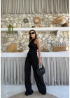TERS DİKİŞ HALTER YAKA CROP VE PANTOLONLU İKİLİ TAKIM SİYAH