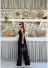 TERS DİKİŞ HALTER YAKA CROP VE PANTOLONLU İKİLİ TAKIM SİYAH