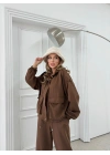 TORBA CEPLİ OMUZ APOLETLİ HIRKA VE PANTOLONLU MODAL İKİLİ TAKIM KAHVE