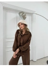 TORBA CEPLİ OMUZ APOLETLİ HIRKA VE PANTOLONLU MODAL İKİLİ TAKIM KAHVE