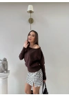 TRİKO KAYIK YAKA BLUZ KAHVE