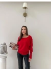 TRİKO KAYIK YAKA BLUZ KIRMIZI