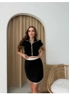 TRİKO POLO YAKA YELEK VE ETEKLİ İKİLİ TAKIM SİYAH