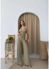 U YAKA SIRT DEKOLTE DETAY BLUZ VE PANTOLONLUGOFRE İKİLİ TAKIM HAKİ