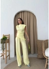 VATKALI ASİMETRİK DETAY BLUZ VE PANTOLONLU İKİLİ TAKIM SARI