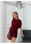 VATKALI DRAPELİ SANDY ELBİSE BORDO