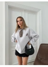 YAKA FULARLI NAKIŞDETAY SWEAT GRİ