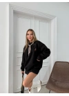 YAKA FULARLI NAKIŞDETAY SWEAT SİYAH