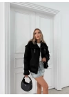 YAKA KEMER KÜRK DETAY LAMİNE MONT SİYAH 3098