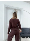 YAKA KÜRK DETAY HIRKA VE PANTOLONLU TRİKO İKİLİ TAKIM KAHVE