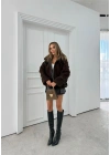 YAKA VE BEL KEMERLİ ŞERİT DETAY TEDDY MONT KAHVE
