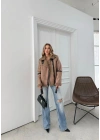 YAKA VE İÇ KÜRK DETAY KEMERLİ LAMİNE MONT KAHVE 3146