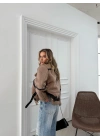 YAKA VE İÇ KÜRK DETAY KEMERLİ LAMİNE MONT KAHVE 3146