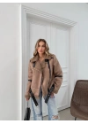YAKA VE İÇ KÜRK DETAY KEMERLİ LAMİNE MONT KAHVE 3146