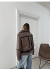 YAKA VE İÇ KÜRK DETAY KEMERLİ LAMİNE MONT VİZON 3146