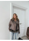 YAKA VE İÇ KÜRK DETAY KEMERLİ LAMİNE MONT VİZON 3146