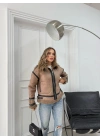 YAKA VE KOL KEMER DETAY LAMİNE İÇ KÜRKLÜ MONT KAHVE 3147