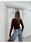 YAKALI ÇITÇITLI PARMAK GEÇMELİ MODAL BLUZ BORDO