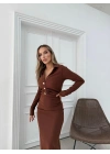 YAKALI GOLD DÜĞME DETAY UZUN OTTOMAN ELBİSE KAHVE