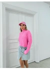 YARIM FERMUAR SAÇ ÖRGÜ KISA TRİKO PEMBE