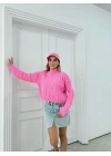 YARIM FERMUAR SAÇ ÖRGÜ KISA TRİKO PEMBE