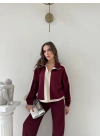 YARIM FERMUARLİ GARNE DETAY İKİLİ MODAL TAKIM BORDO