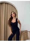 YELEK VE PANTOLONLU CREP İKİLİ TAKIM LACİVERT