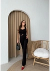 YELEK VE PANTOLONLU CREP İKİLİ TAKIM SİYAH