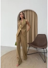 YELEK VE PANTOLONLU GOLD DÜĞME DETAY İKİLİ TAKIM YEŞİL