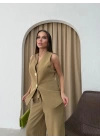 YELEK VE PANTOLONLU GOLD DÜĞME DETAY İKİLİ TAKIM YEŞİL
