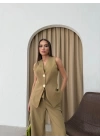 YELEK VE PANTOLONLU GOLD DÜĞME DETAY İKİLİ TAKIM YEŞİL