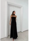 YIRTMAÇLI STRAPLEZ FULARLI UZUN ELBİSE SİYAH