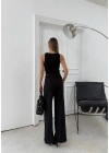 YÜKSEK BEL BİLEK BOY KUMAŞ PANTOLON SİYAH