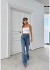 YÜKSEK BEL BOL PALAZZO PAÇA KESİK JEAN PANTOLON AÇIK