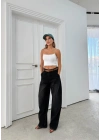 YÜKSEK BEL GENİŞ PAÇA JEAN PANTOLON SİYAH