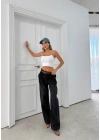 YÜKSEK BEL GENİŞ PAÇA JEAN PANTOLON SİYAH