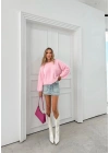 YUMOŞ İSPANYOL KOL OVERSİZE TRİKO PEMBE
