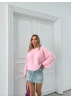 YUMOŞ İSPANYOL KOL OVERSİZE TRİKO PEMBE
