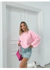 YUMOŞ İSPANYOL KOL OVERSİZE TRİKO PEMBE