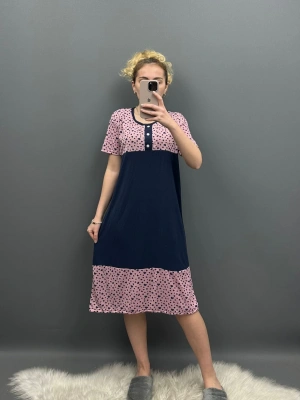 Lacivert Pembe Gecelik Elbise