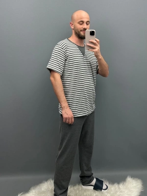Gri Çizgili Erkek Pijama Takımı