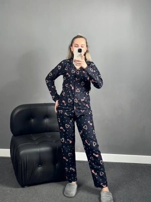 Baston Şeker Düğmeli Süet Pijama Takımı