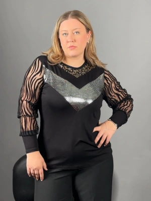 Ayna Detaylı Kristal Penye Bluz